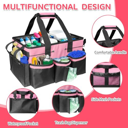 Boczif Cleaning Caddy Bag Wearable, Cleaning Caddy Supplies Organizer with Handle, Shoulder Straps & Detachable Divide, Cleaning Tool Organizers Tote Bag for Cleaners & Housekeepers(Pink) - color: Pink