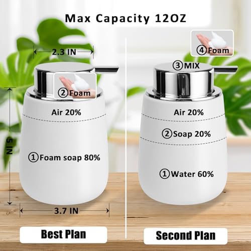 Soap Foaming Dispenser Ceramic with Easy-to-Press Pump Hand Foam Dispenser for Shampoo Bathroom Kitchen 12 oz - color: Foam-silverwhite