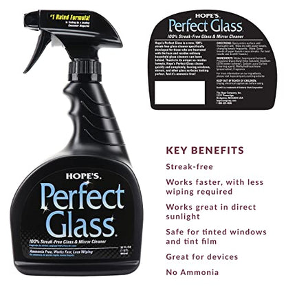 HOPE'S Perfect Glass Cleaner Spray, Streak-Free, Ammonia-Free Window, Mirror, Screen, and Shower Door Cleaner, Indoor and Outdoor Glass Surfaces, 32 Fl Oz, Pack of 1 With Microfiber Cloth - style: 32 Fl Oz (Pack of 1 With Microfiber Cloth)