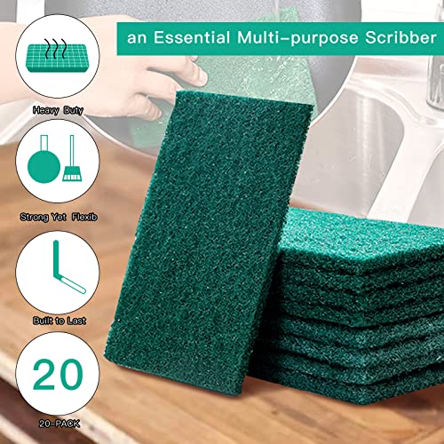 Heavy Duty Scour Pads Sponge Dish Scrubber Non-Scratch Green Reusable Household Scrub Pads for Kitchen and Dish Cleaning Tool (20Pcs Sponge+3Pcs Clean Towel) - style: 20Pcs Sponge+3Pcs Clean Towel