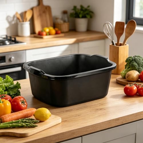 Dish Pans for Kitchen Sink, Plastic Tub Dishpan Wash Basin and Foot Bath for Soaking Feet, Wash Bucket for Washing and Storage Cleaning Supplies - 18 Quarts - Heavy Duty Black