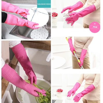 Bamllum 3 Pairs of Rubber Dishwashing Gloves for Kitchen and Household Cleaning – Long Cuff 15", Reusable, Flexible Long-lasting and Non-Slip (Red+Yellow+Green, X-Large) - size: XL(Best for Large Hands)