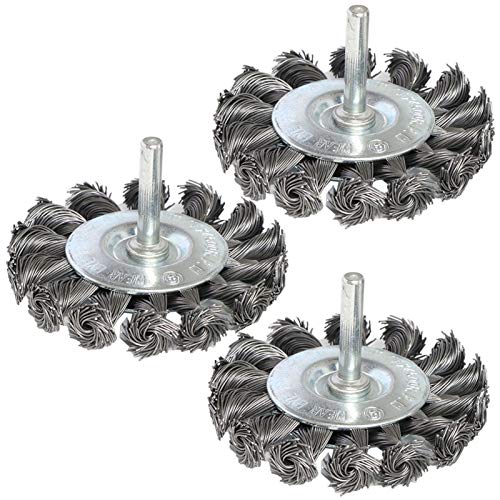 3PCS 3 Inch Knotted Wire Wheel Brushes Kit for Drill with 1/4-Inch Shank,Twist Brush Set Perfect for Rust Removal, Corrosion and Paint,Wire Wheels for Power-Operated Grinders