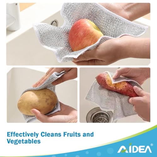 AIDEA Non Scratch Wire Dishcloth 24PK, Wire Dishwashing Rag for Wet and Dry, Dish Cloths for Washing Dishes, Cleaning Pads Steel Scrubber for Cookware, Sinks, Dishes, Stove Tops, 7"×8" - color: Silver