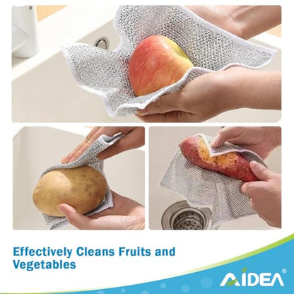 AIDEA Non Scratch Wire Dishcloth 24PK, Wire Dishwashing Rag for Wet and Dry, Dish Cloths for Washing Dishes, Cleaning Pads Steel Scrubber for Cookware, Sinks, Dishes, Stove Tops, 7"×8" - color: Silver