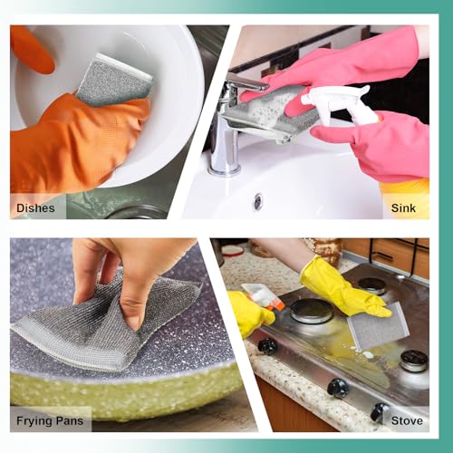 Thyle 24 Pack Steel Wool Scrubber Kitchen Sponges, Heavy Duty Non Scratch Metal Sponges, Reusable Cleaning Scrub Pads for Dishes, Pots, Pans, Sink and Tough Hard Stains (Gray) - color: Gray