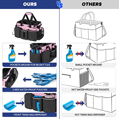 LoDrid Large Professional Cleaning Caddy with Detachable Divider, Supply Organizer with Handle and Shoulder Strap, Cleaning Bags for Housekeepers & Cleaners, Pink - color: Pink