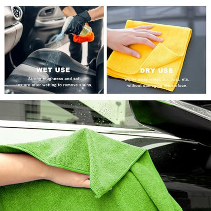 12PCS Microfiber Cleaning Cloths, 12"×12" Soft Absorbent Streak-Free Car Drying Towels, Scratch-Proof Lint Free Rags All Purpose Wash Cloth for Cars Houses Windows Kitchen