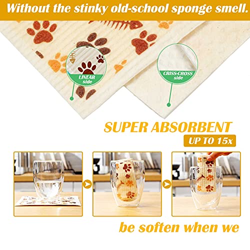 Geiserailie 6 Pieces Cat Sweedish Dishcloth Dish Towels Durable Swedish Cleaning Cloths Absorbent and Fast Dry Kitchen Towels Cats Cleaning Cloths for Kitchen Bathroom Office Wedding Housewarming