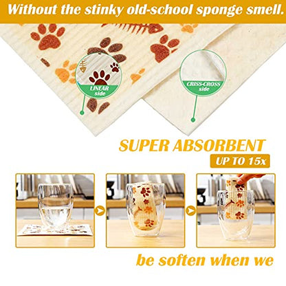 Geiserailie 6 Pieces Cat Sweedish Dishcloth Dish Towels Durable Swedish Cleaning Cloths Absorbent and Fast Dry Kitchen Towels Cats Cleaning Cloths for Kitchen Bathroom Office Wedding Housewarming