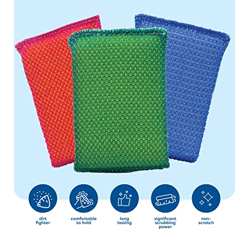 SCRUBIT Multi-Purpose Scouring Pad - Non-Scratch Cleaning Sponges for Pots, Pans, Dishes, Utensils & Non-Stick Cookware - Scrubbing Pads Use for Kitchen, Bathroom - 6 Pack Dish Sponge - (Blue) - color: Blue