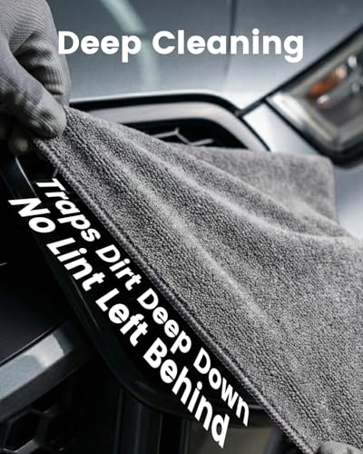 POPCHOSE Microfiber Towels 12 Pack for Cars, Super Absorbent Cleaning Cloths, Lint Free Streak Free Towels for Car Detailing, Household, Kitchen, Glass & Tools, Grey