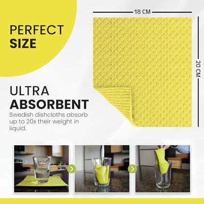 Swedish DishCloths - 10 Pack (Yellow), (German Material) Reusable Cellulose Sponge Cloth for Kitchen - Household, Highly Absorbent, No-Odor Dishcloth - color: 003 Yellow