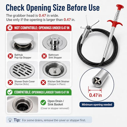 33.5 Inch Compact Drain Grabber Tool, Flexible 4-Claw Pickup Tool for Sink Drains, Small Items and Tight Spaces - style: 33.5 in.