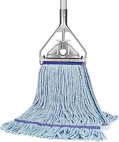 String Mop Heavy Duty for Floor Cleaning- Industrial Commercial Wet Mop with 59inch Mop Handle for Home,Garage,Office, Workshop, Warehouse Floor Cleaning - color: Blue, size: Industrial Mop Without Replacement Head