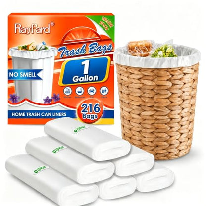1 Gallon Small Trash Bags Garbage Bags by RayPard, 216 Counts, fit 0.5,0.8,1 Gal Waste Basket, 3-4.5 Liter mini Trash Can Liners for Home Office Kitchen Bathroom Bedroom, Clear - style: 216-1 Gallon-Clear