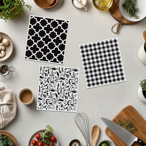 Reusable Swedish Dishcloths for Kitchen, 6 Pcs Geometric Pattern Dish Cloths, Absorbent Modern Design Cellulose Cleaning Towels Wipes for Cooking Home Decor Housewarming Gifts - style: Geometric