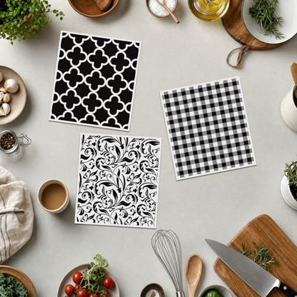Reusable Swedish Dishcloths for Kitchen, 6 Pcs Geometric Pattern Dish Cloths, Absorbent Modern Design Cellulose Cleaning Towels Wipes for Cooking Home Decor Housewarming Gifts - style: Geometric