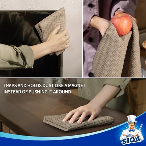MR.SIGA Waffle Pattern Cleaning Cloths, Reusable Absorbent Microfiber Cleaning Towels, Ultra Soft Microfiber Kitchen Cleaning Rags, 6 Pack, Sandy Brown, 12.6 x 12.6 inch - color: Sandy Brown