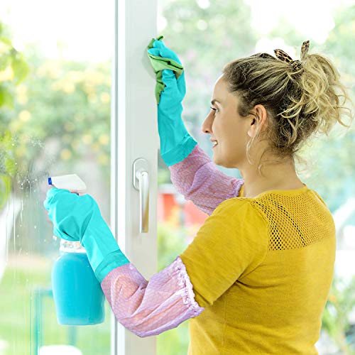 Elgood Reusable Long Sleeve Dishwashing Cleaning Gloves with Latex Free,Cotton Lining,Kitchen Gloves 2 Pairs,Purple+Blue L - color: Long-purple+blue, size: Large (Pack of 2)