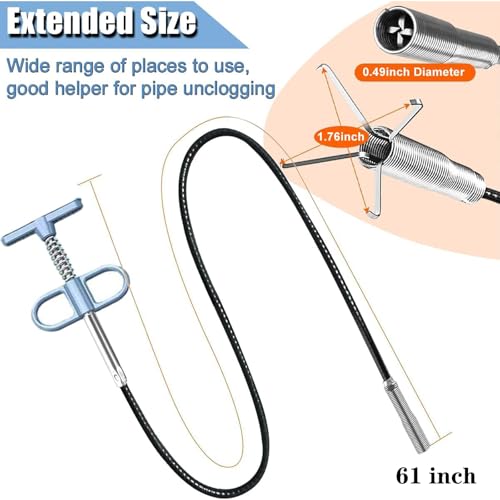61 Inch Drain Snake Upgraded Ergonomic Grip – Toilet Snake Flexible Grabber Claw for Clog Remover & Pick Up Small Items - color: 63'' Bule Drain Snake