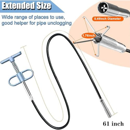 61 Inch Drain Snake Upgraded Ergonomic Grip – Toilet Snake Flexible Grabber Claw for Clog Remover & Pick Up Small Items - color: 63'' Bule Drain Snake