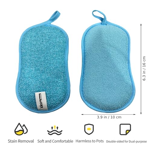 Premium Microfiber Kitchen Sponges 6 Pack – Non-Scratch Dual-Sided Cleaning Sponge, Heavy Duty Scrub + Soft Microfiber, Reusable & Machine Washable, All-Purpose for Dishes, Pots & Pans (Blue)