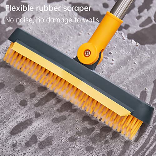 3 in 1 Floor Scrub Brush with Squeegee and Long Handle, 3 in 1 Silicone Crevice Grout Brush with 180 Degree Rotating Head for Floor Kitchen Bathroom Wall Deck Tile Cleaning - color: White
