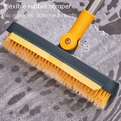 3 in 1 Floor Scrub Brush with Squeegee and Long Handle, 3 in 1 Silicone Crevice Grout Brush with 180 Degree Rotating Head for Floor Kitchen Bathroom Wall Deck Tile Cleaning - color: White