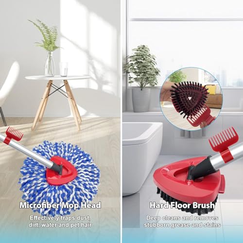 2 Pack Spin Mop Heads Replacement Compatible with O Cedar RinseClean 2 Tank, Upgraded Scrub Brush,4 Section Mop Handle and 1 Base Combo Set, Microfiber Replace Head Refill - color: Blue (2 Tank System)