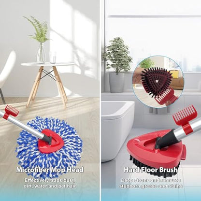 2 Pack Spin Mop Heads Replacement Compatible with O Cedar RinseClean 2 Tank, Upgraded Scrub Brush,4 Section Mop Handle and 1 Base Combo Set, Microfiber Replace Head Refill - color: Blue (2 Tank System)