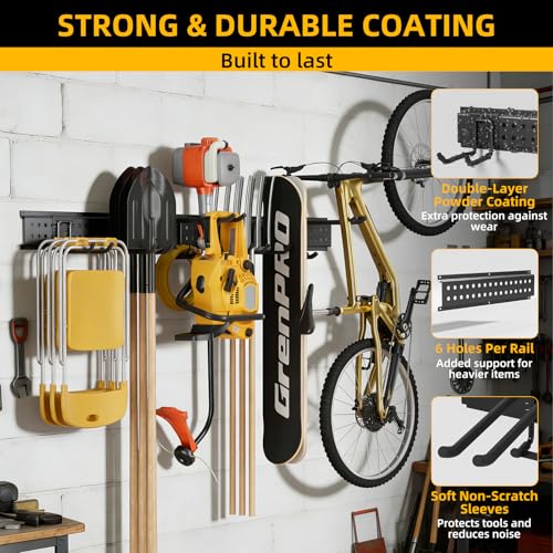 GRENPRO Garage Tool Organizer Wall Mount with 66 inches Rails and 10 Hooks, Heavy Duty Tool Rack, Garage Storage Rack For Yard Tools - size: 66 inch