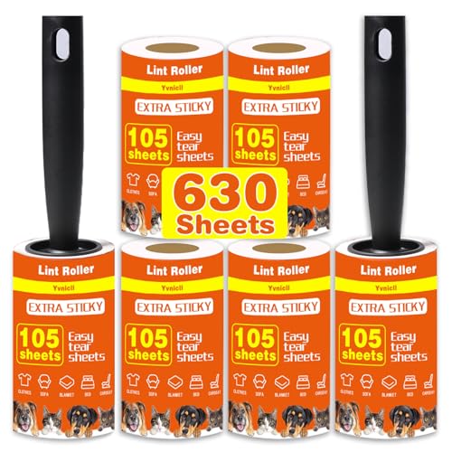 Yvnicll 630 Sheets Extra Sticky Lint Rollers for Pet Hair | Easy Spiral Tear Lint Roller for Clothes and Pet Hair， Remover for Couch, Furniture and Carpet.