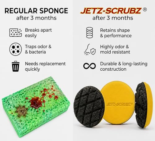 Jetz-Scrubz Scratch-Free Kitchen Scrubber Sponge – Dual Sided Non-Scratch Dish Cleaning Sponge for Cookware, Dishes & Kitchen Surfaces – Odor Resistant, Reusable – Round Scrub Sponges (3 Pack, Yellow) - color: Yellow