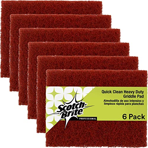 3M Scotch-Brite Griddle Cleaning, Quick Clean Heavy Duty Scour Pad, 4 in x 5.25 in, 6 Pads/Pack, For Baked On Food and Cooking Oils, Use on Hot or Cool Griddle - size: 4 in x 5.25 in, style: 6 Pads/Pack