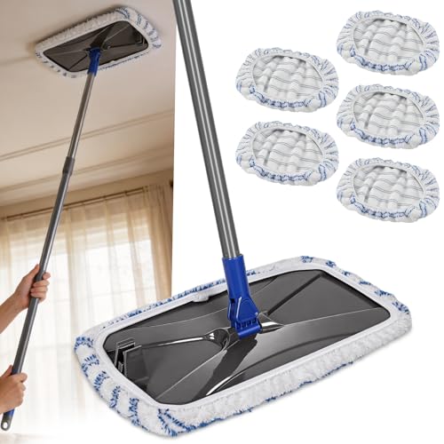 Masthome Extra Large Microfiber Mop for Floor Cleaning, 16“ Flat Mop with 5 Pad for Wet & Dry Use, Dust Mop for Hardwood Laminate Tile Ceramic, 1 Cleaning Scraper Included-Blue - color: Blue Extra Large