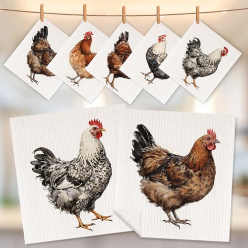 5 Pcs Rustic Chicken Swedish Dishcloths, Chick Swedish Dishcloth, Artistic Dish Cloths for Drying Dishes, Reusable Cleaning Cloths, Housewarming Gifts for Women 2 - color: Lm 04238