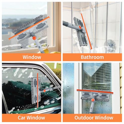 6.4FT Extendable 2-in-1 Window Washing Kit with Long Handle, 180° Rotatable Head & No-Drill Storage Holder, Streak-Free Window Squeegee for High Windows, Glass, Shower, and Car Windshield Cleaning - color: Grey/Orange/Chrome