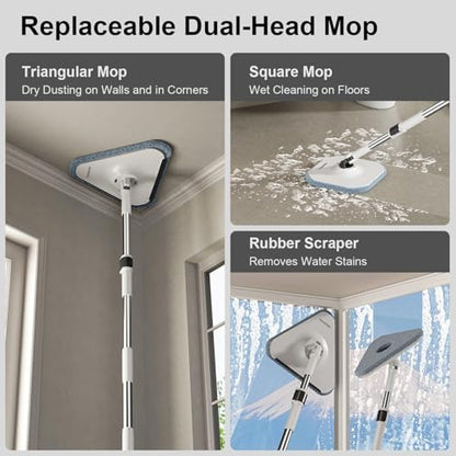 HoMettler Mop and Bucket Set, Spin Mop and Detachable Inner Mop Bucket with Separate Dirty/Clean Water System, Self-Wringing Square Mops for Floor/Wall Cleaning with 6 Microfiber Pads - size: Mop and Bucket System with 6 Pads