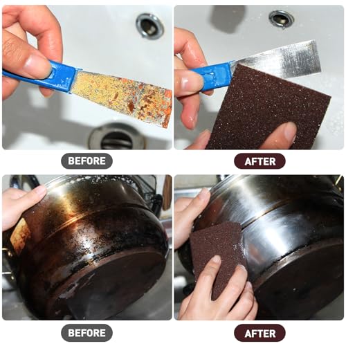 Magic Carborundum Sponge, 6pcs with 1 Handle Rust Foam Cleaning Eraser for Pots, Pans, Sink, Grill, Household Cleaning Emery Sponges for Kitchen, Bathroom - size: 6pcs