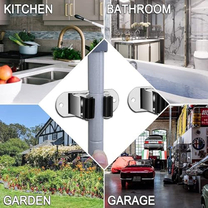Mop and Broom Holder Wall Mount Heavy Duty Stainless Steel Wall Mounted Broom Organizer Laundry Room Home Garden Garage Storage and Organization Rack (Silver) - color: Silver