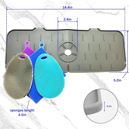Faucet Mat for Sink - Silicone Scrubber Dish Set, Splash Guard, Food Grade BPA Free Kitchen Scrubber - color: 4sponges+1mat