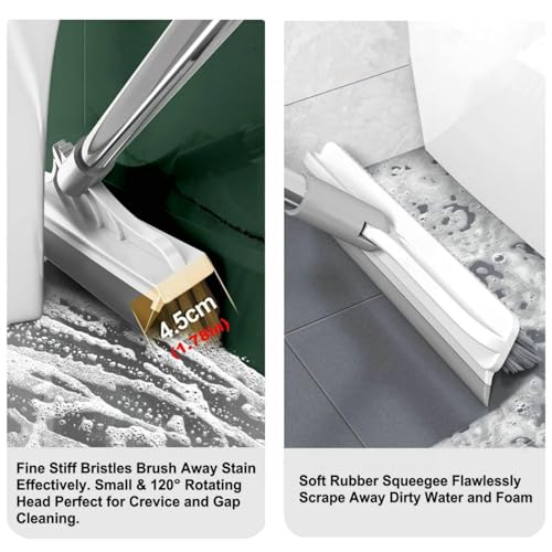 2 in 1 Cleaning Floor Scrub Brush Floor Brush Scrubber New Upgraded 53.5" Long Handle Grout Brush Scrape V-Shape Stiff Bristle Cleaning Brush with Squeegee 120°Rotating Tile Brush for Bathroom - color: White