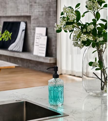 JASAI 18Oz Glass Soap Dispenser with Black Rust Proof Pump, Refillable Kitchen soap Dispenser Thick Glass, Soap Dispenser Bathroom for Hand soap, Dish Soap, Lotion, Body Wash.（Black） - color: Clear-black Pump, style: Dazzle