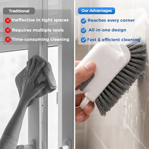 3-in-1 Removable Window Slot Brush,New Window Groove Cleaning Brush, Portable Window Track Cleaner Window Groove Cleaning Brush Tools with Hidden Scraper for Home Window Groove (Gray-1PC) - color: Gray-1pc