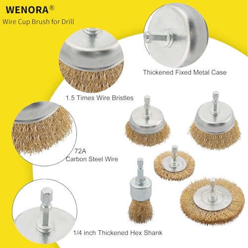 5 Pcs Wire Brush for Drill Set, Brass Wire Wheel for Drill, 1/4 Inch Hex Shank, Wire Brushes for Cleaning Rust for Drill - style: Set for 5Psc