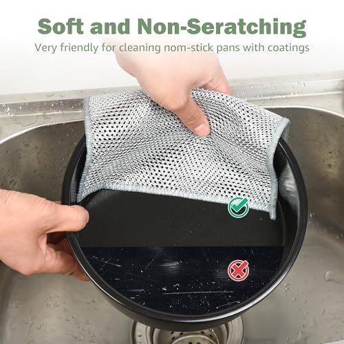 12Pcs Non Scratch Wire Dish Cloth, Multipurpose Wire Dishwashing Rags: Double Layer Mesh Cleaning Cloths, Steel Mesh Dishcloths, Scrub Cloths for Kitchen/Bath
