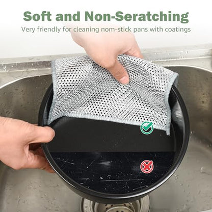 12Pcs Non Scratch Wire Dish Cloth, Multipurpose Wire Dishwashing Rags: Double Layer Mesh Cleaning Cloths, Steel Mesh Dishcloths, Scrub Cloths for Kitchen/Bath
