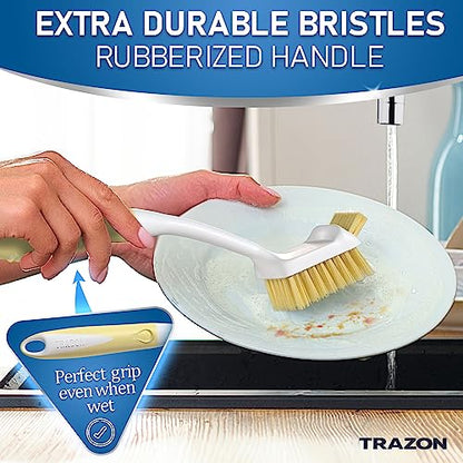Dish Brush Set of 5 with Holder - Kitchen Scrub Brushes with Non-Slip Long Handle for Cleaning, Scrubber, Dishwashing, Dishes, Bottles, Straws, Cups, Pots & Sink, Baige - color: Baige, Set of 5 With Holder