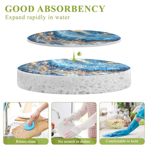YETTASBIN Marble 3PCS Wood Pulp Scrub Sponges, Reusable Absorbent Household Cleaning Sponge Non-Scratch Kitchen Dish Sponges, Multi-Surface Safe Scrubber for Nonstick Pans, Pots